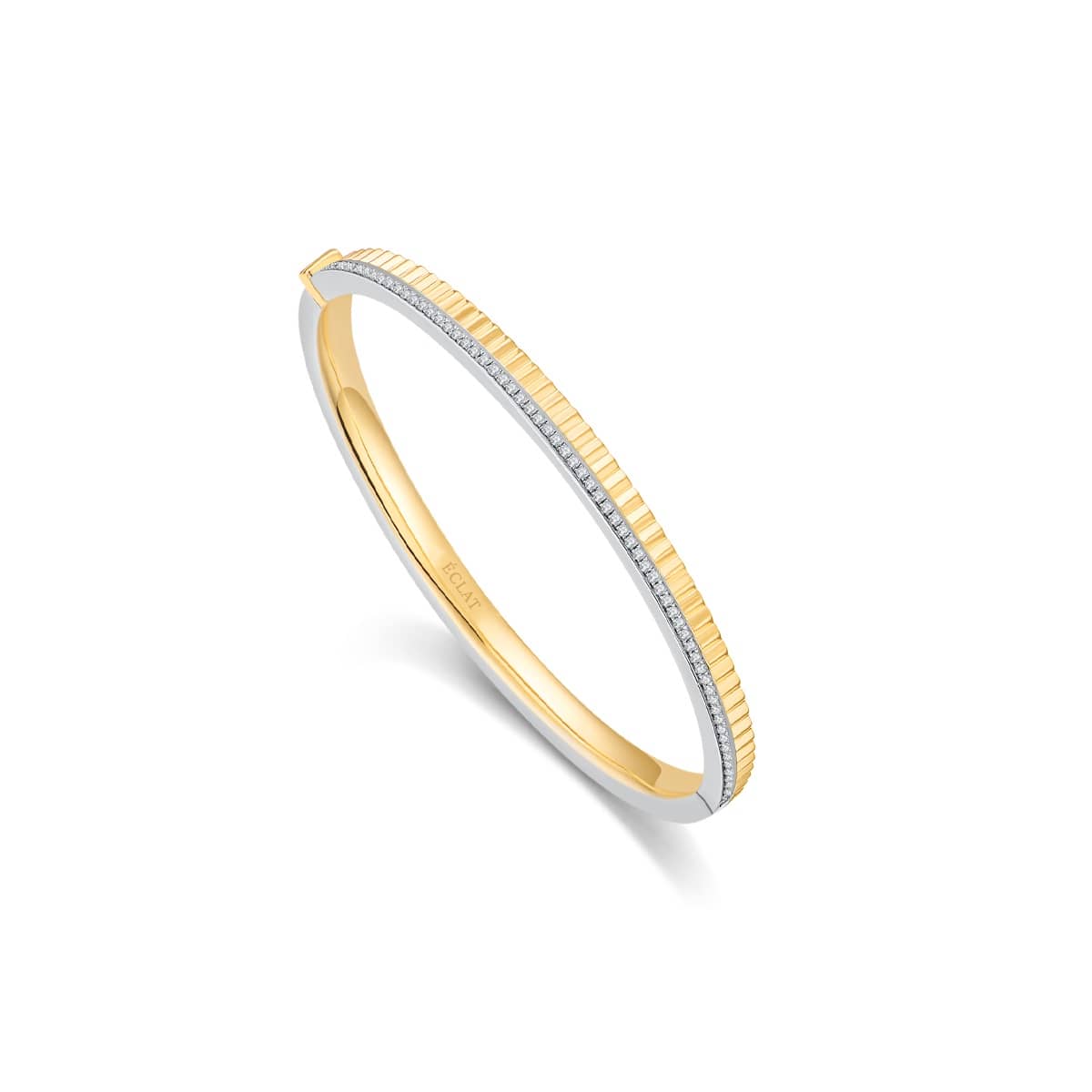 Fluted Bangle (Yellow Gold) with Pave Stones – Eclat by Oui