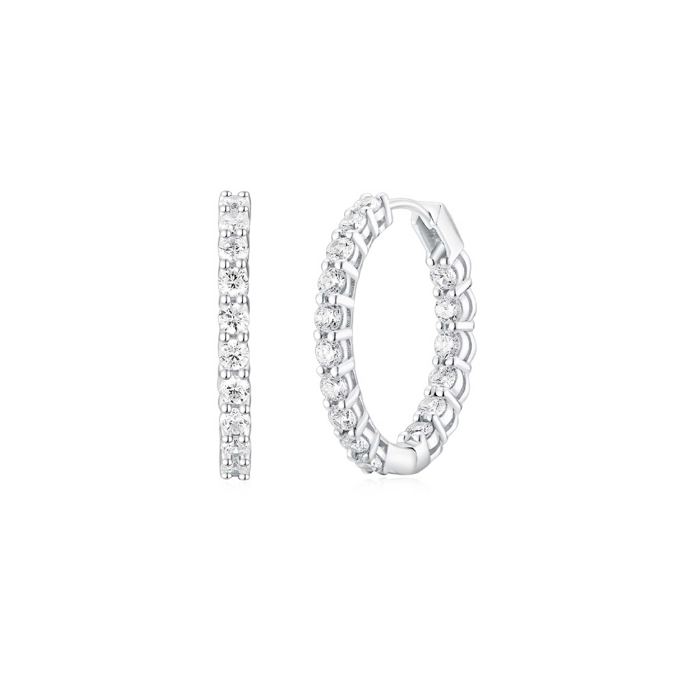 White gold store diamond hoop earring