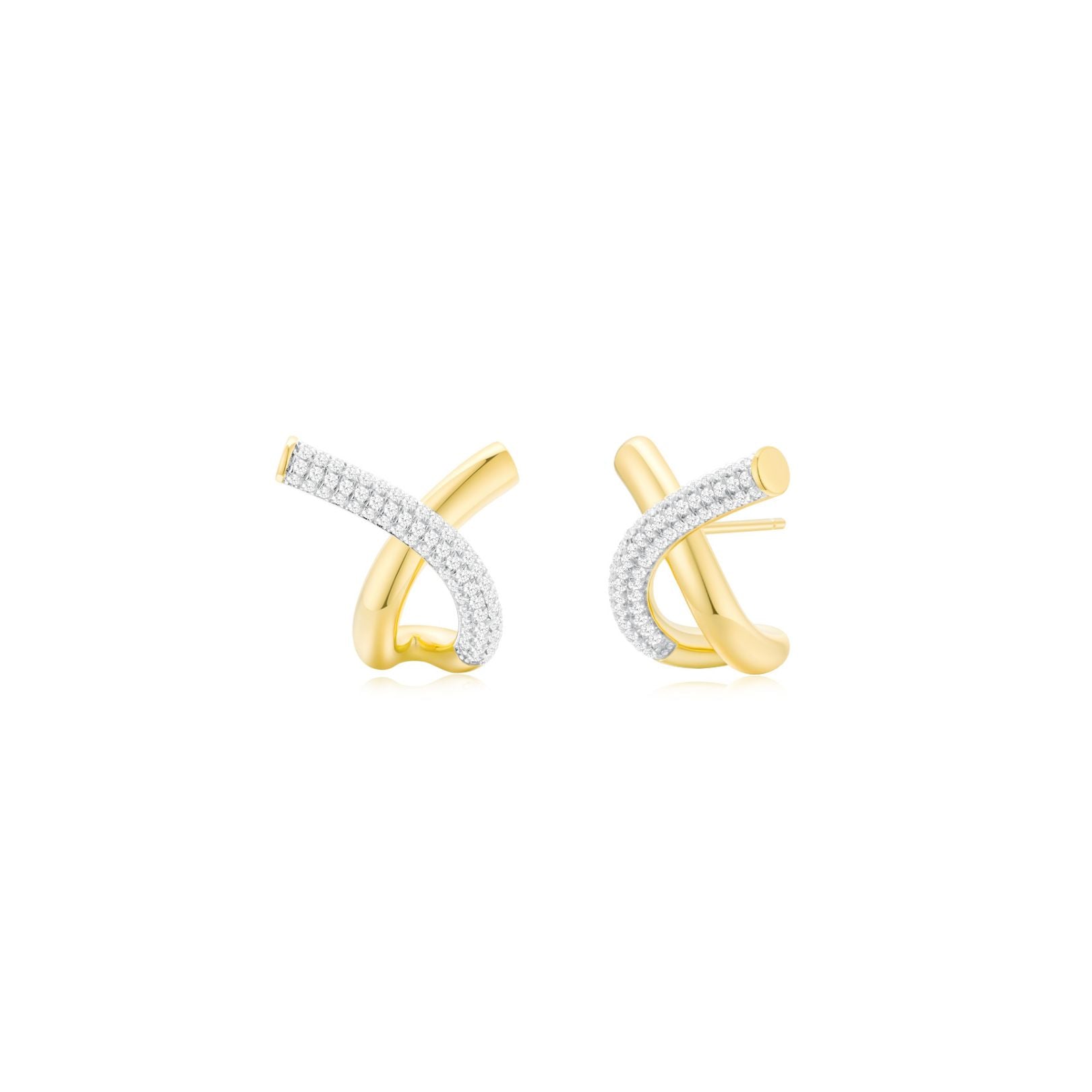 Crossroads Pave Earrings (Yellow Gold) - Eclat by Oui