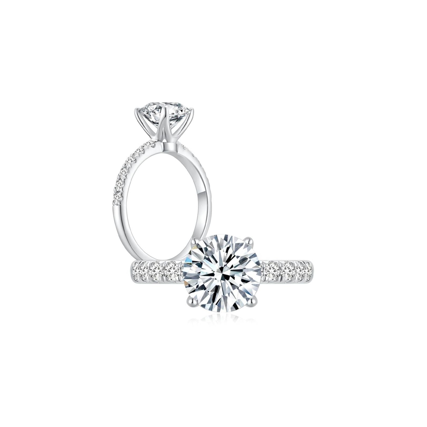 Eclat Classic Round Solitaire Pave Ring (4 Prong) Both - Eclat by Oui