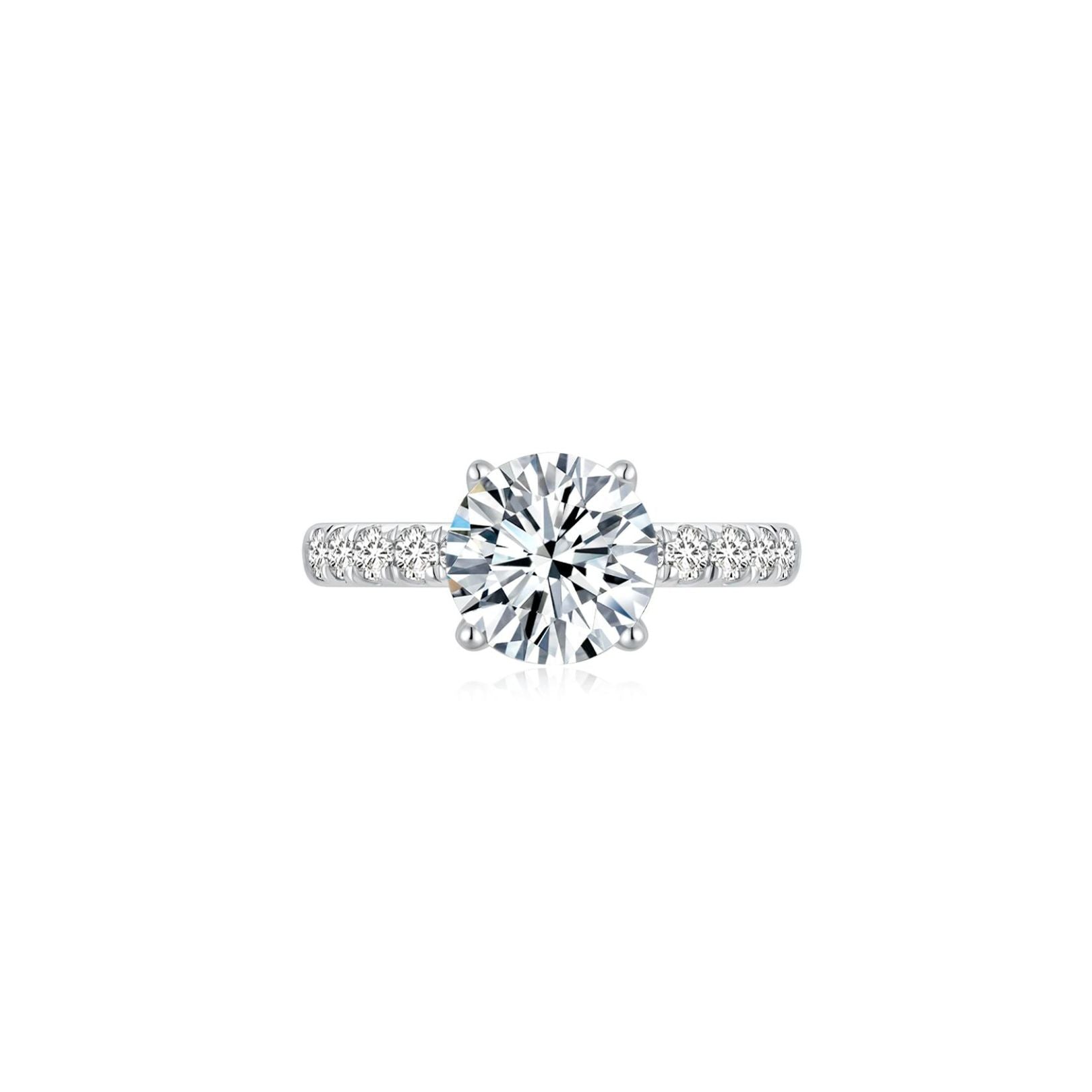 Eclat Classic Round Solitaire Pave Ring (4 Prong) Front - Eclat by Oui