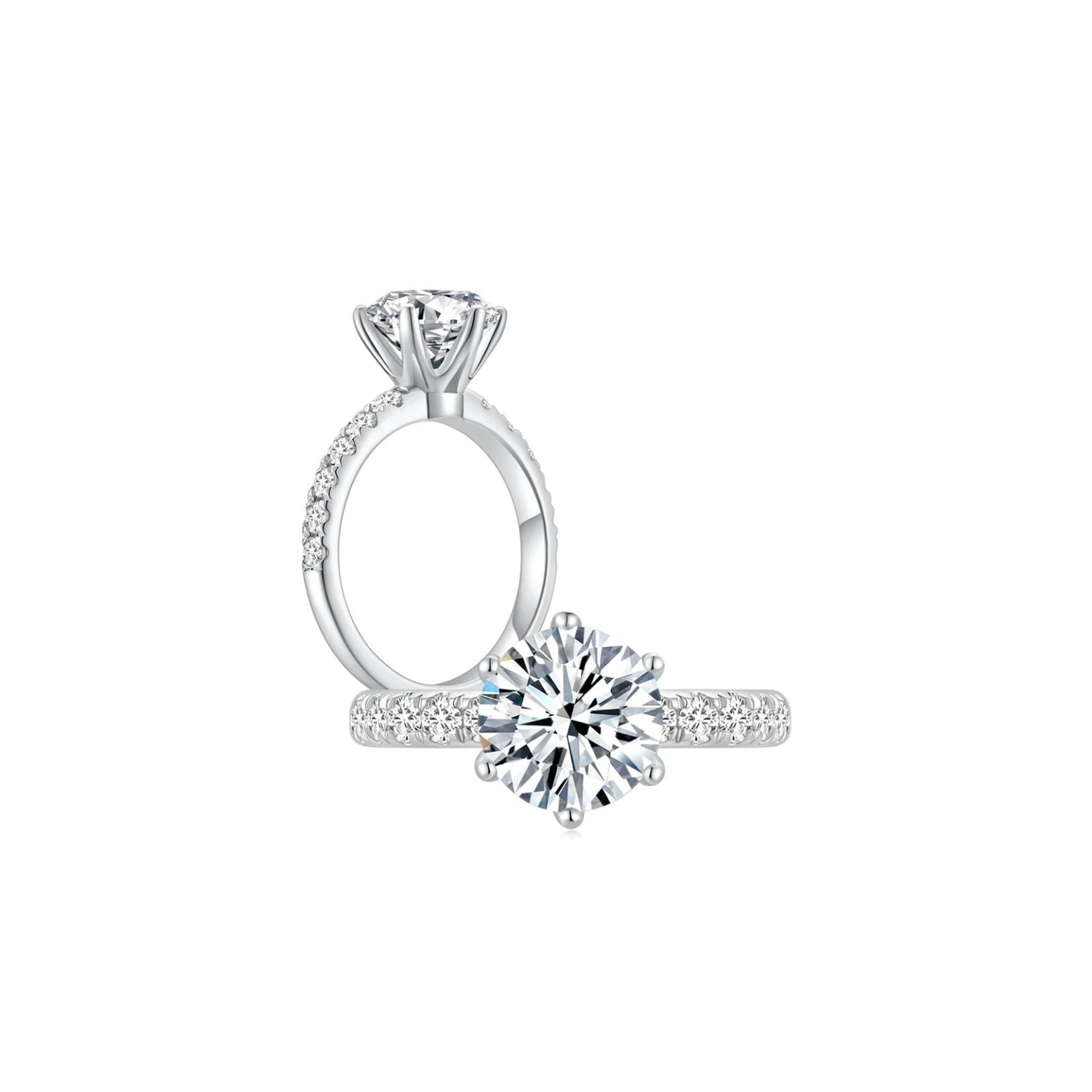 Eclat Classic Round Solitaire Pave Ring (6 Prong) Both - Eclat by Oui