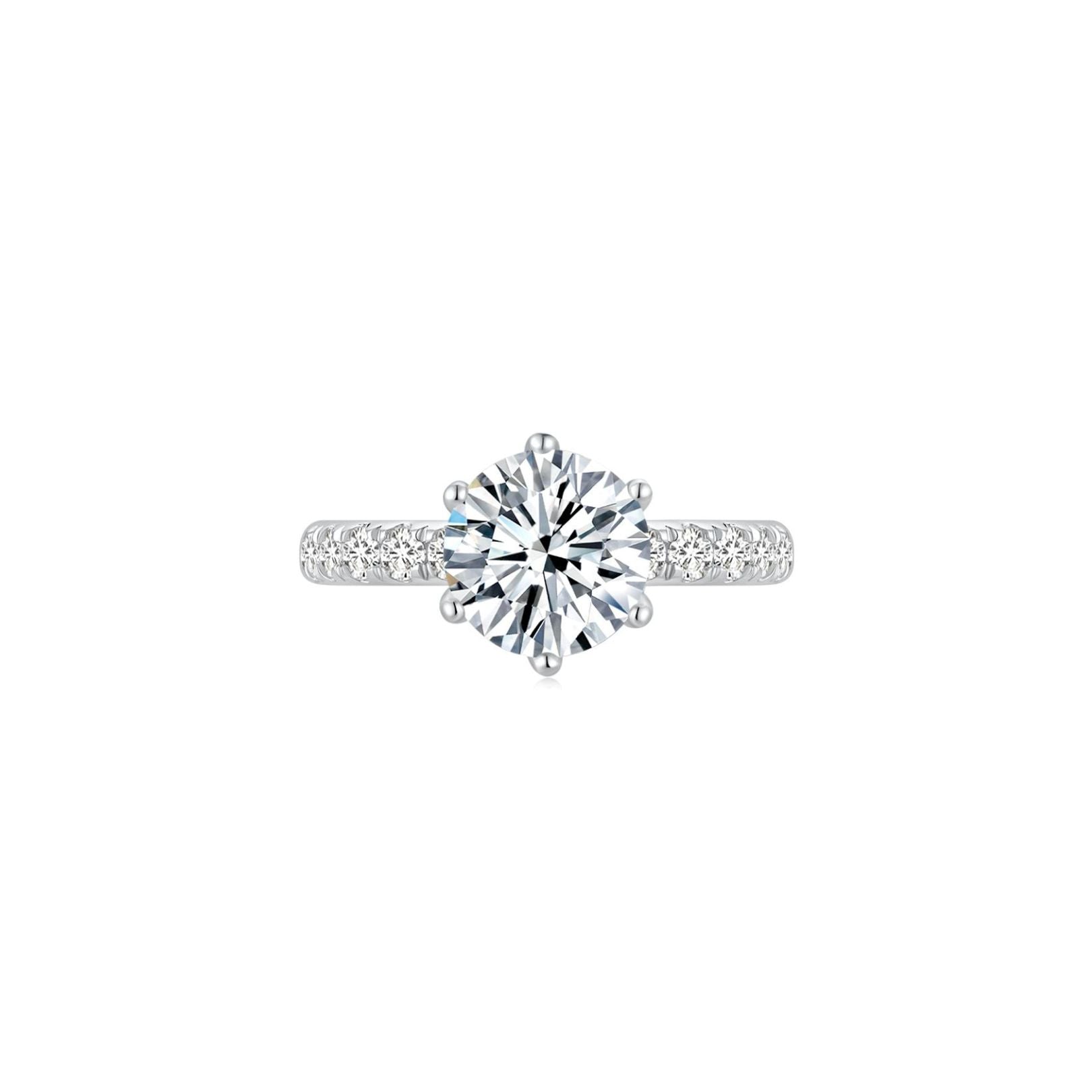 Eclat Classic Round Solitaire Pave Ring (6 Prong) Front - Eclat by Oui