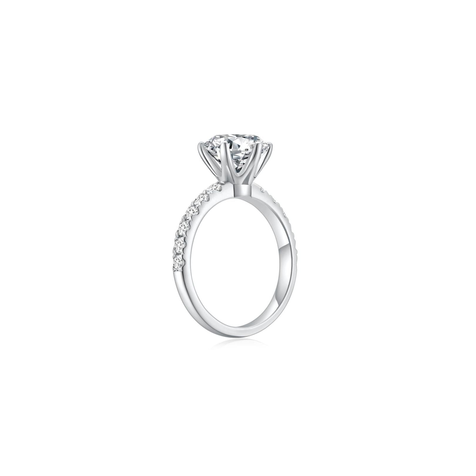 Eclat Classic Round Solitaire Pave Ring (6 Prong) Side - Eclat by Oui