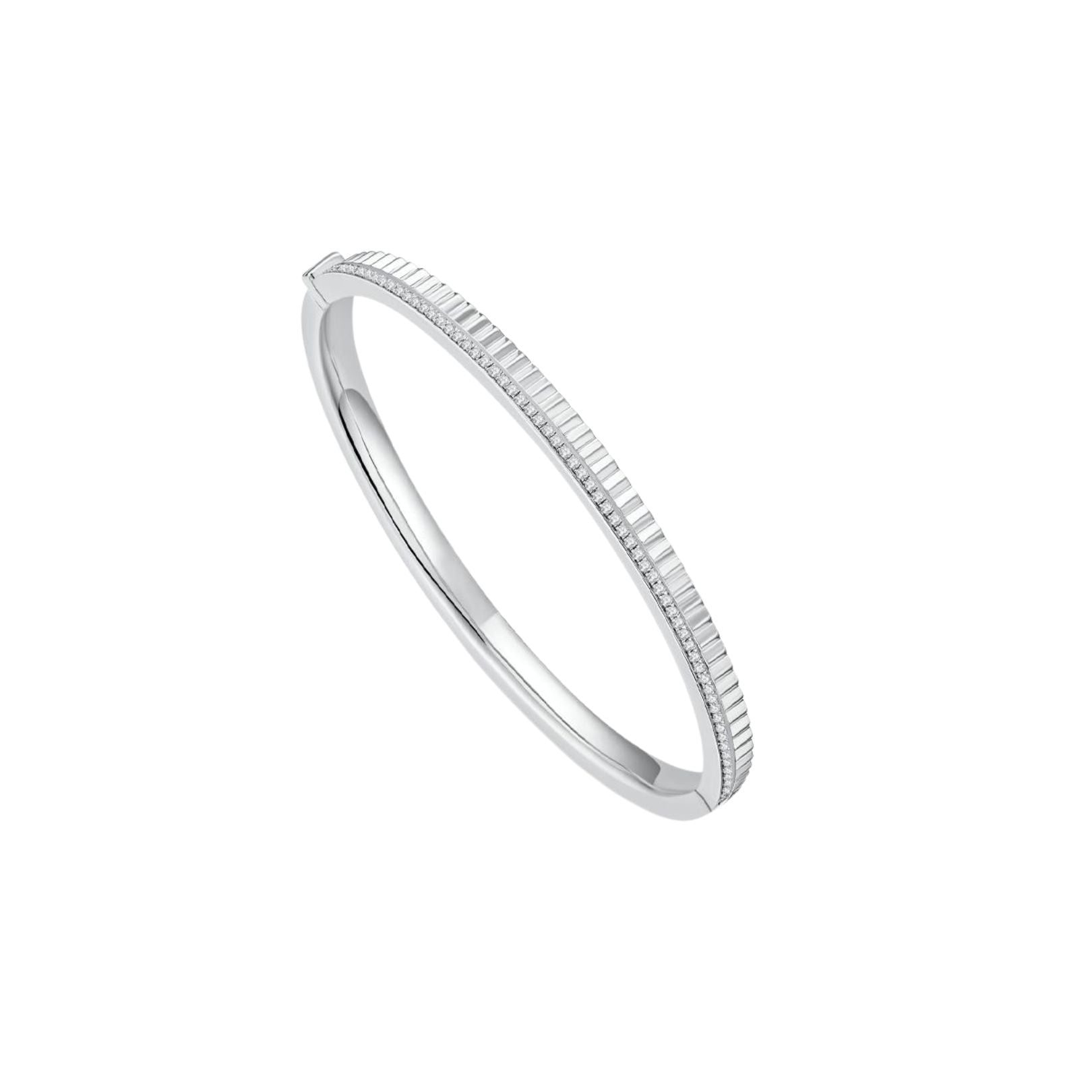 Fluted Bangle (White Gold) with Pave Stones - Eclat by Oui