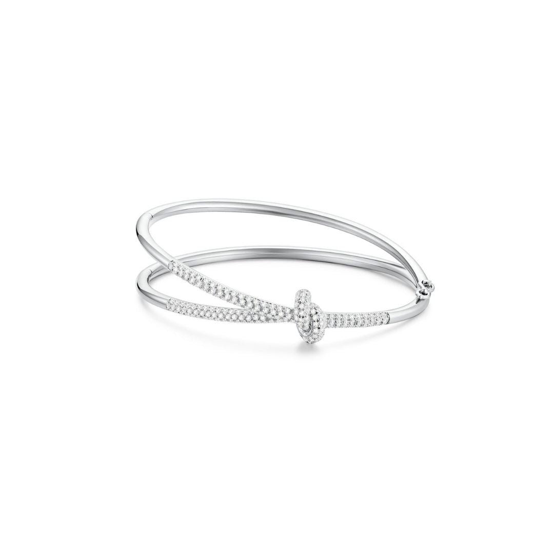 KNOT Alone® Double Pave Bangle (White Gold) - Eclat by Oui