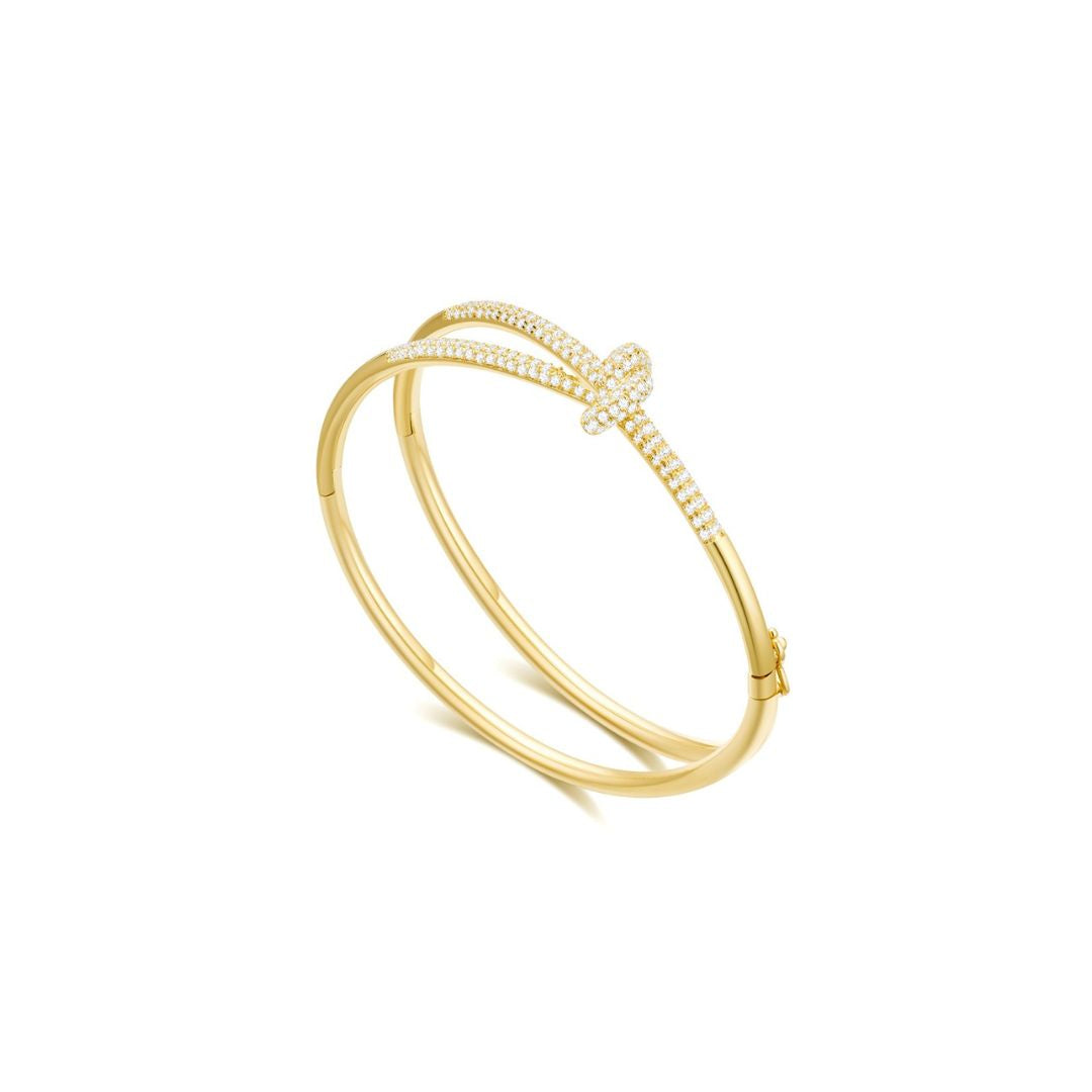 KNOT Alone® Double Pave Bangle (Yellow Gold) - Eclat by Oui