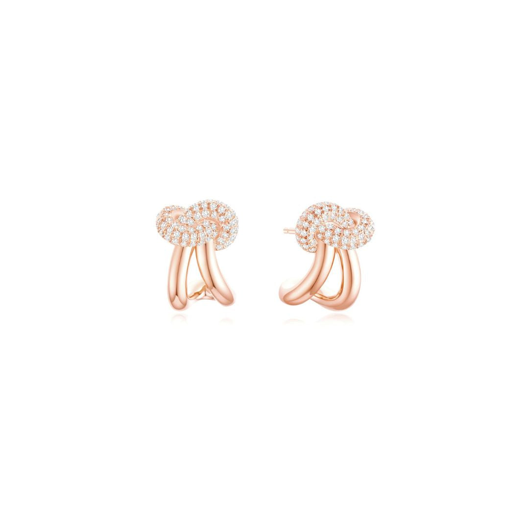 KNOT Alone® Double Pave Earrings (Rose Gold) - Eclat by Oui