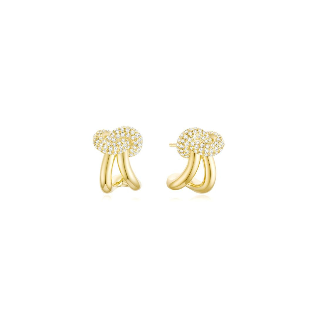 KNOT Alone® Double Pave Earrings (Yellow Gold) - Eclat by Oui