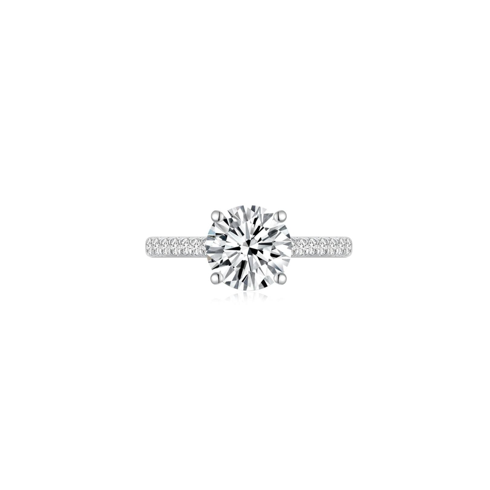 Maya Round Solitaire Pave Ring (4 Prong) Front - Eclat by Oui