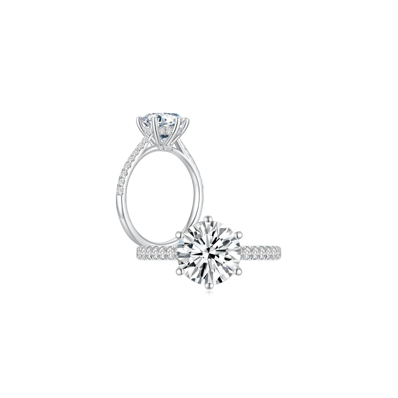 Maya Round Solitaire Pave Ring (6 Prong) Both - Eclat by Oui