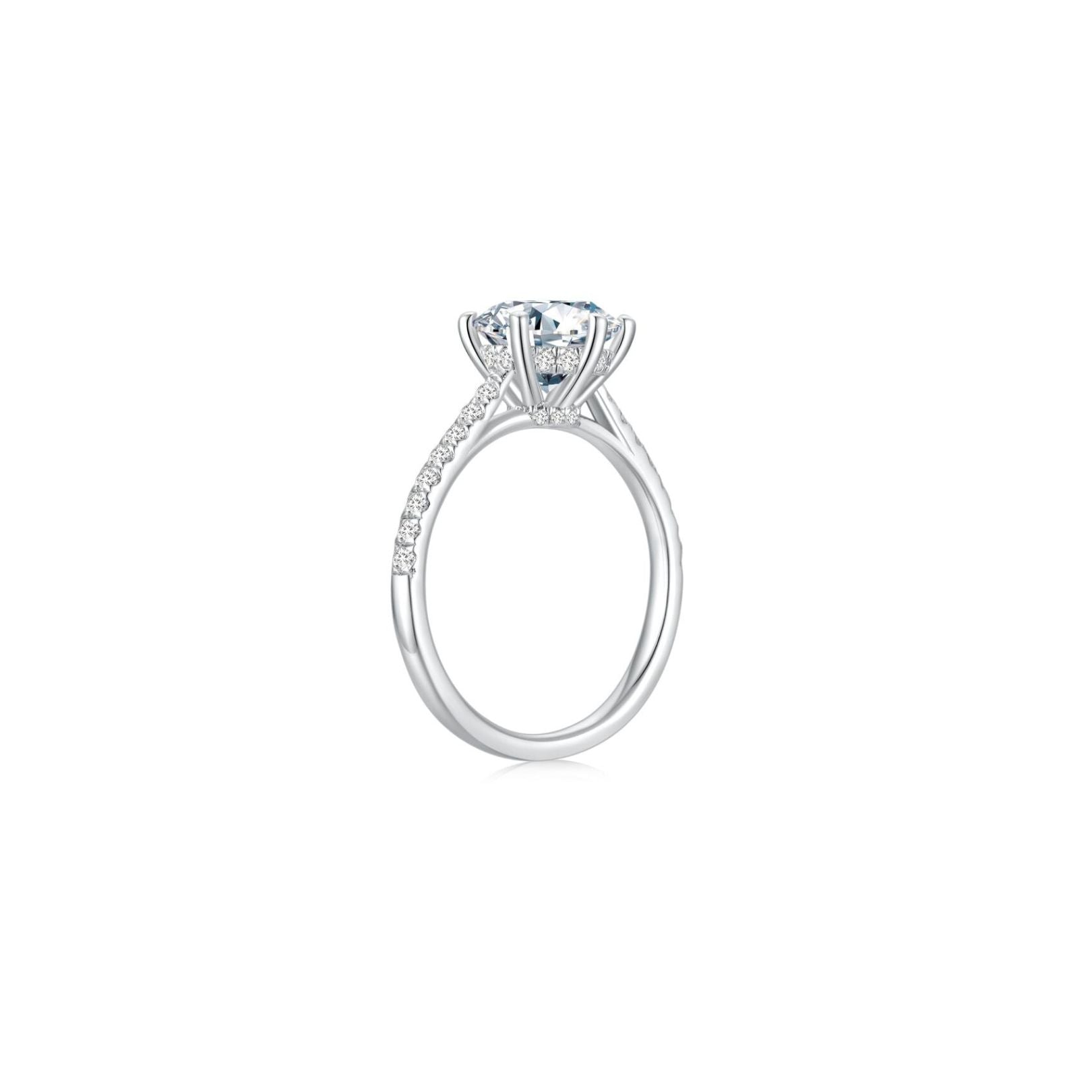 Maya Round Solitaire Pave Ring (6 Prong) Side - Eclat by Oui