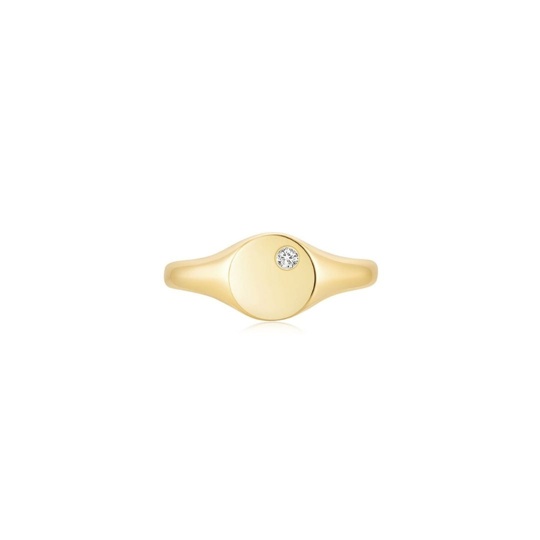 Signet Round Ring YG (Front) - Eclat by Oui