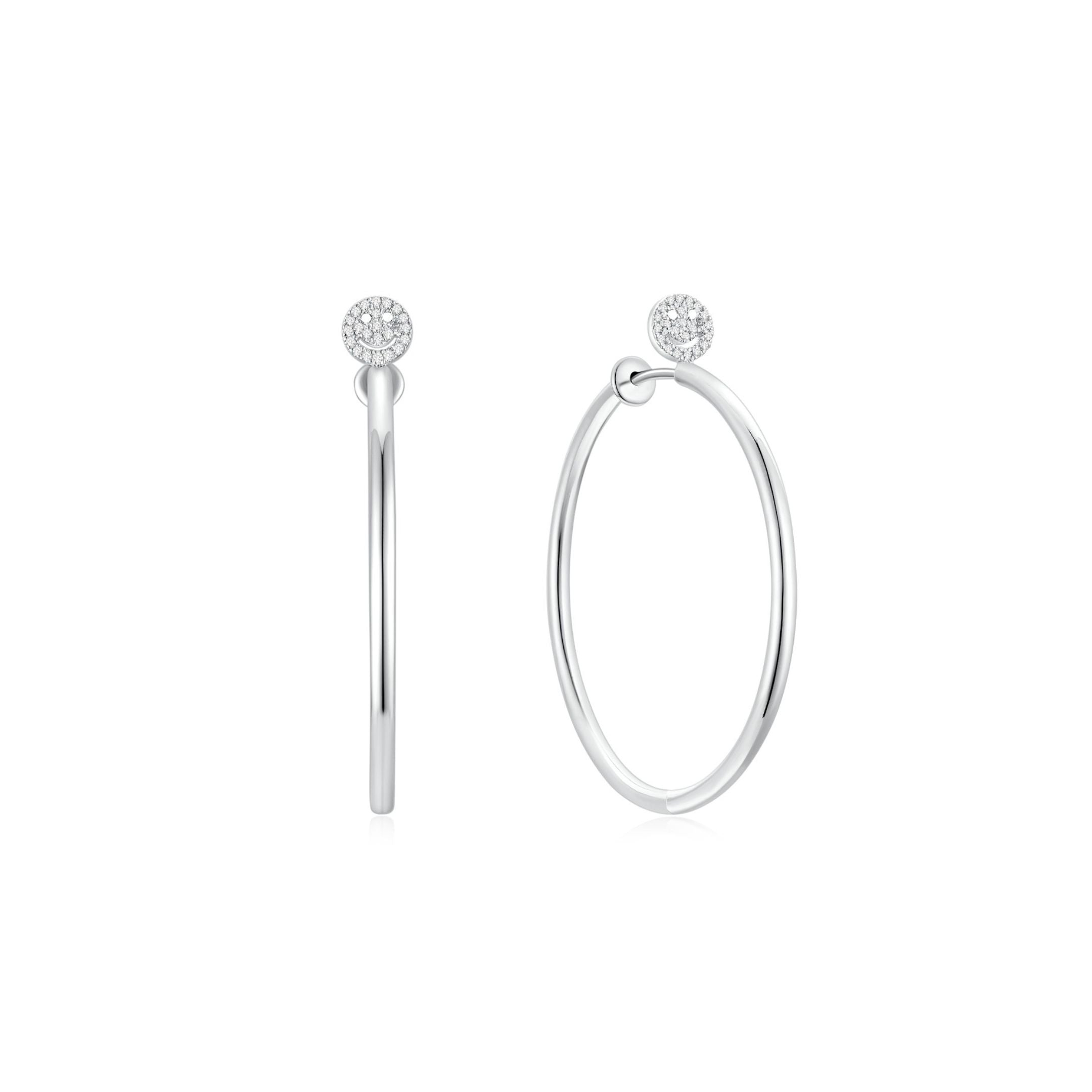 Smiley Face Hoop Earrings (WG) - Eclat by Oui