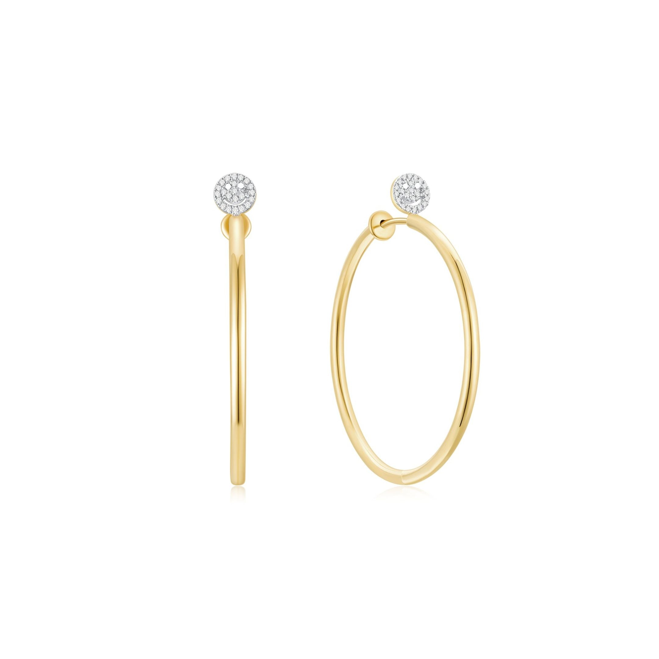 Smiley Face Hoop Earrings (YG) - Eclat by Oui